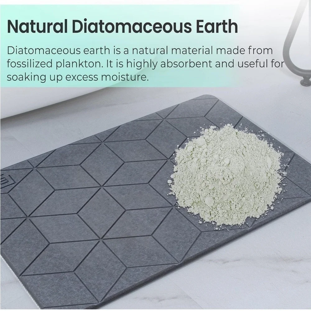 Brand New Stone Bath Mat Diatomaceous Earth Modern Sustainable Non-Slip Gray